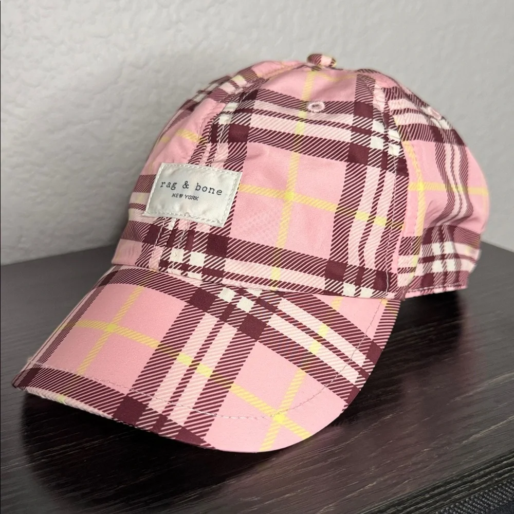 Rag & Bone Addison Baseball Cap Pink & Brown Plaid - Picture 3 of 6